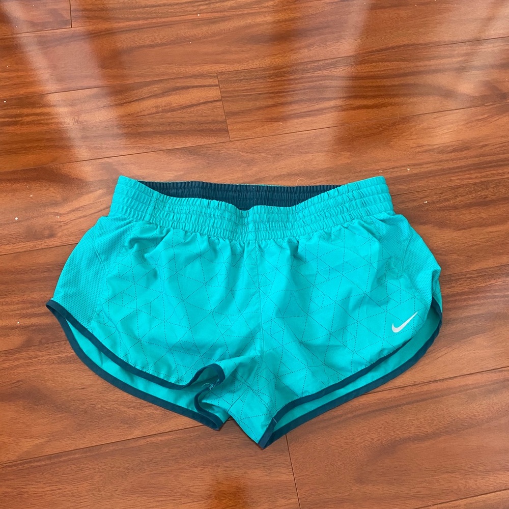 Blue geometric Nike women’s running shorts